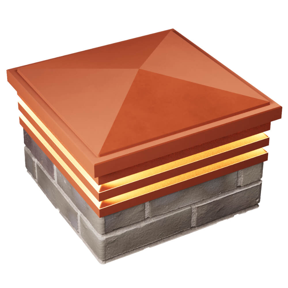 Колпак Zking Бона ХайТек Красный на столб 1.5х1.5 кирпича (385х385мм) с подсветкой в Рубцовске фото