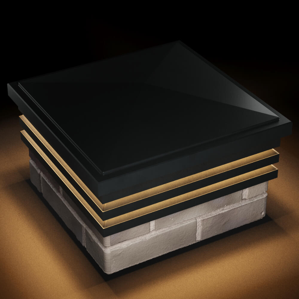 Колпак Zking Бона ХайТек Черный на столб 1.5х1.5 кирпича (385х385мм) с подсветкой в Рубцовске фото