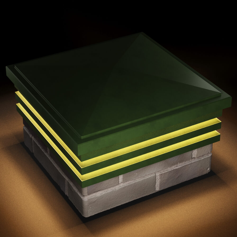 Колпак Zking Бона ХайТек Зеленый на столб 1.5х1.5 кирпича (385х385мм) с подсветкой в Рубцовске фото