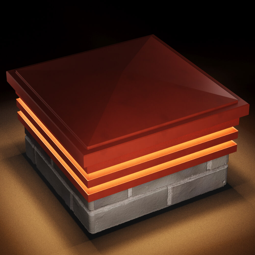 Колпак Zking Бона ХайТек Красный на столб 1.5х1.5 кирпича (385х385мм) с подсветкой в Рубцовске фото