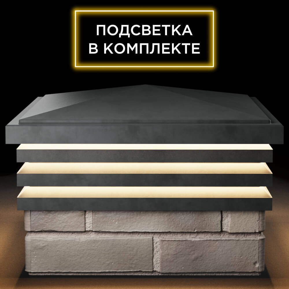 Колпак Zking Бона ХайТек Серый на столб 1.5х1.5 кирпича (385х385мм) с подсветкой Рубцовск фото