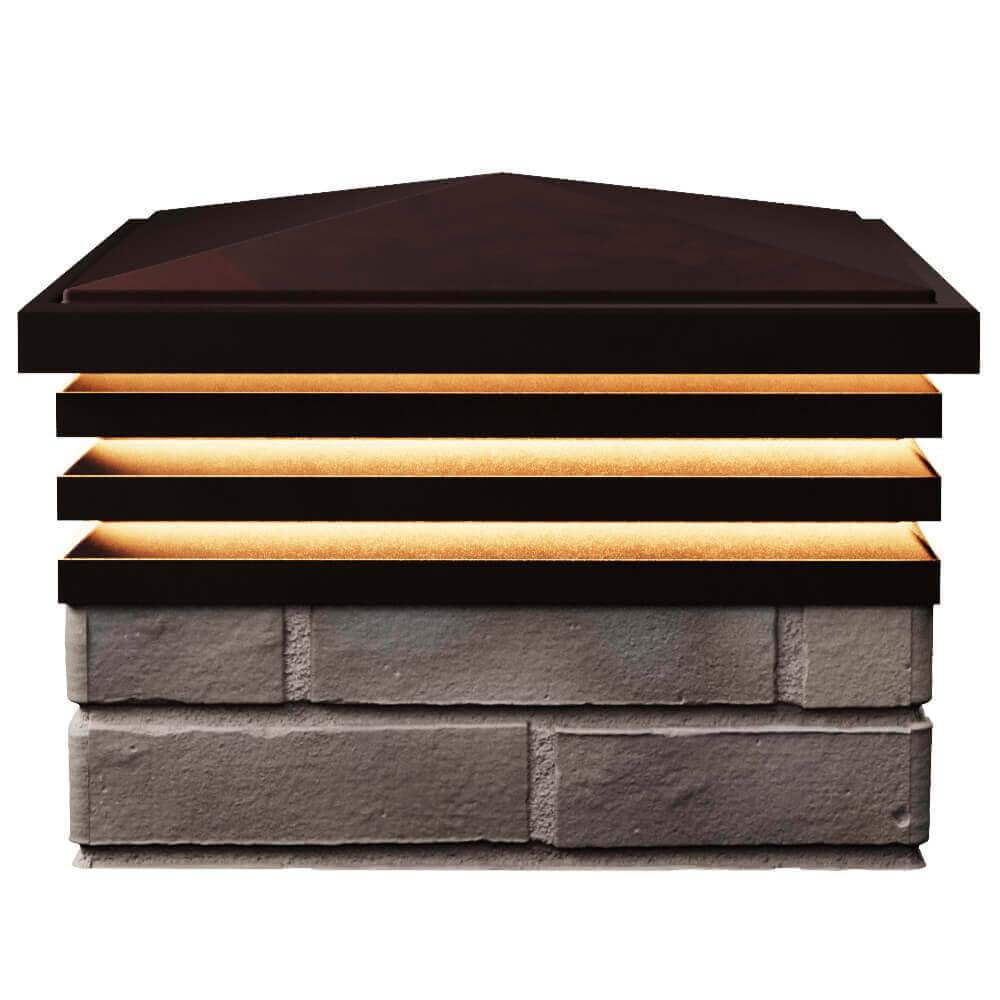 Колпак Zking Бона ХайТек Коричневый на столб 1.5х1.5 кирпича (385х385мм) с подсветкой в Рубцовске фото